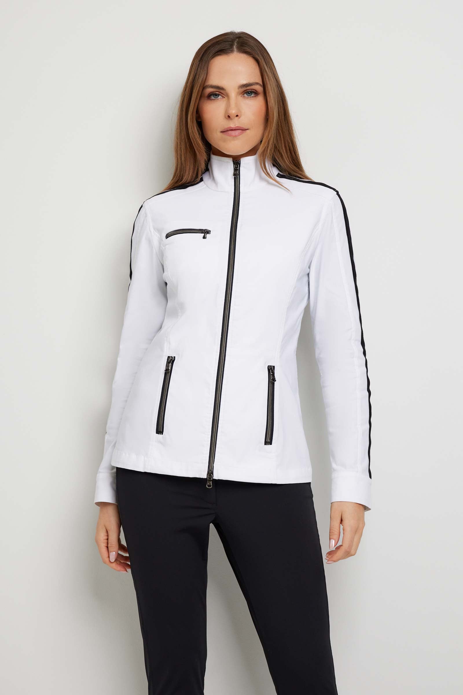 Justine Zip-Up Jacket w/ Stripe Down Sleeve