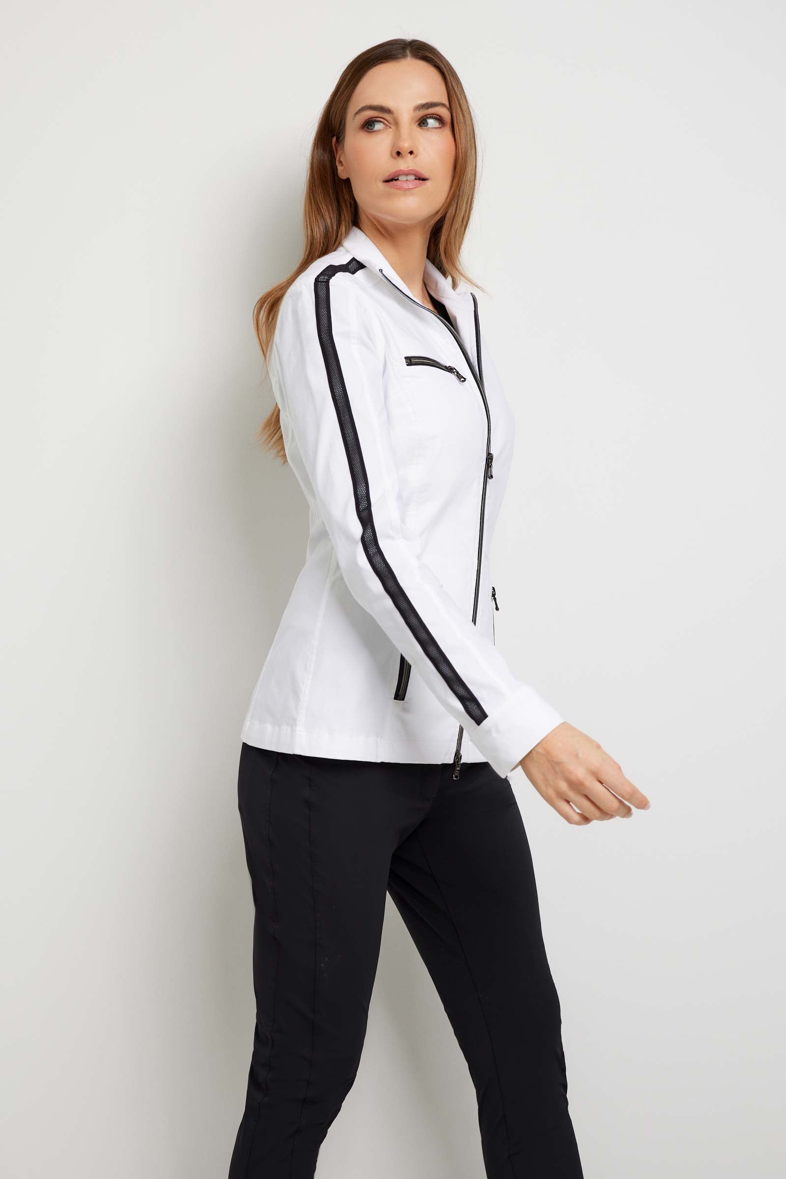 Justine Zip-Up Jacket w/ Stripe Down Sleeve