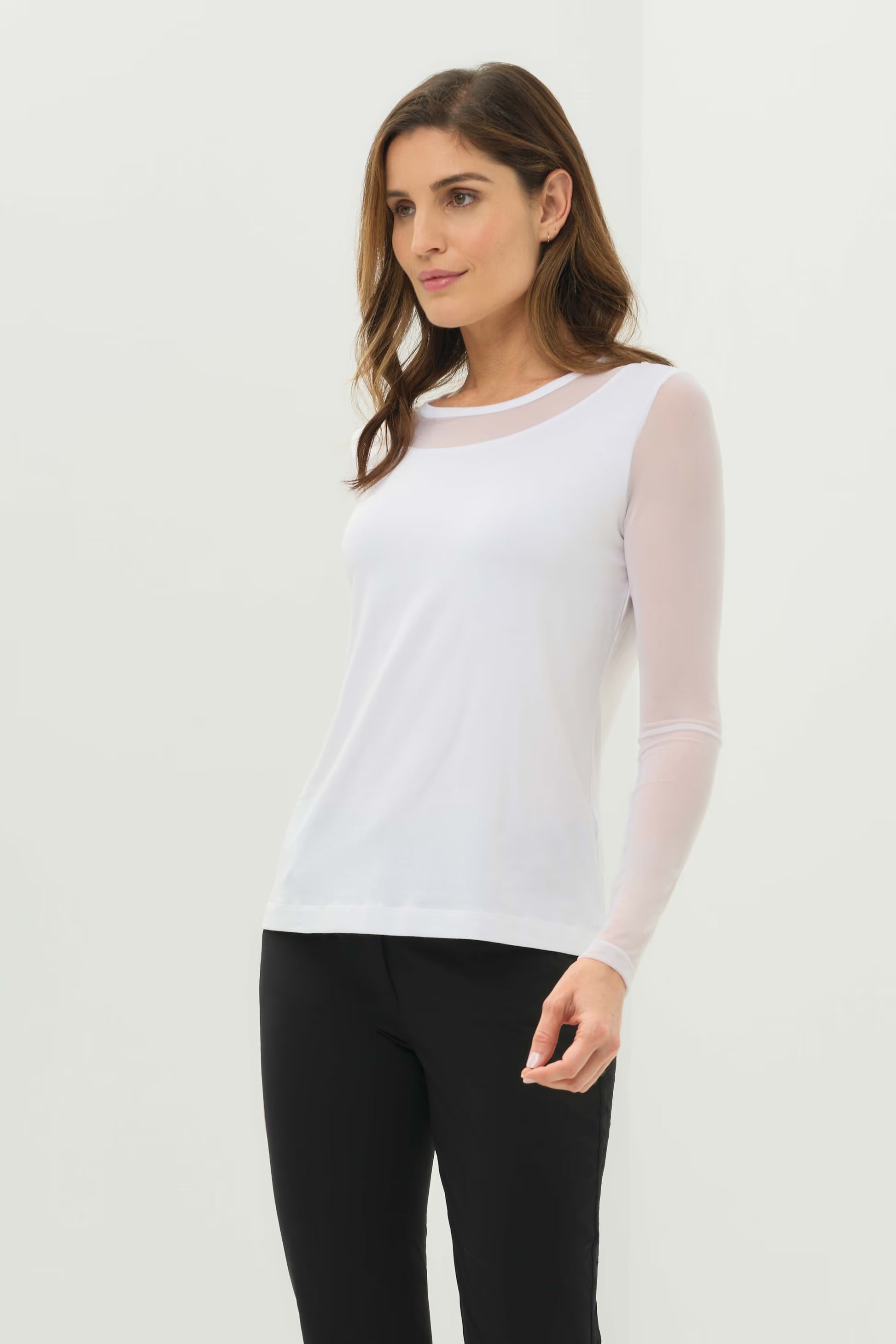 Kim Pima Modal Mesh-Sleeve Top