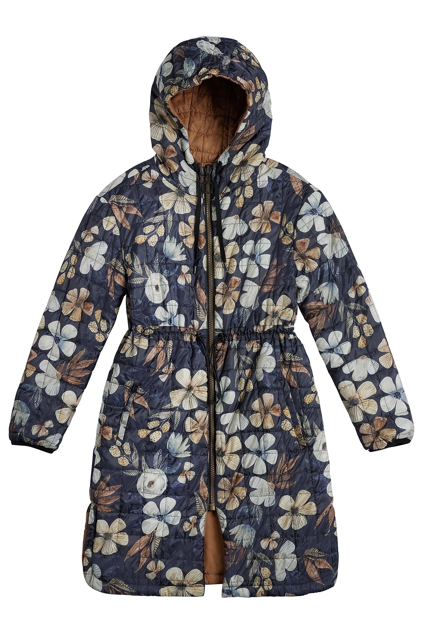Leighton Quilted Car Coat in Caramel/Vintage Garden