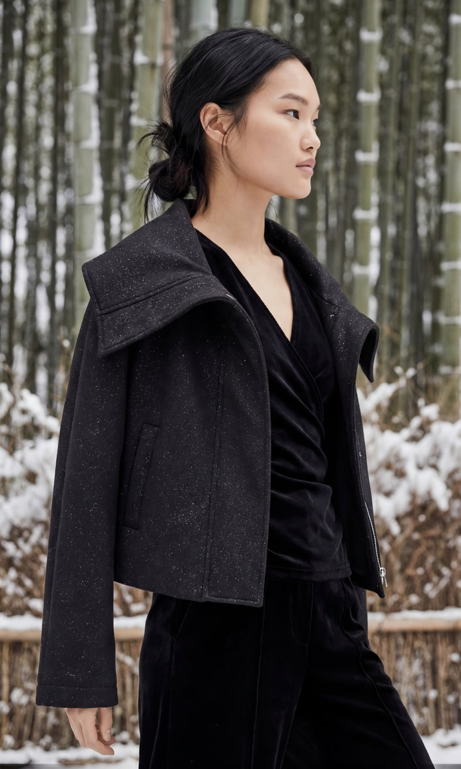 Casey Crop Jacket in Black Glitter