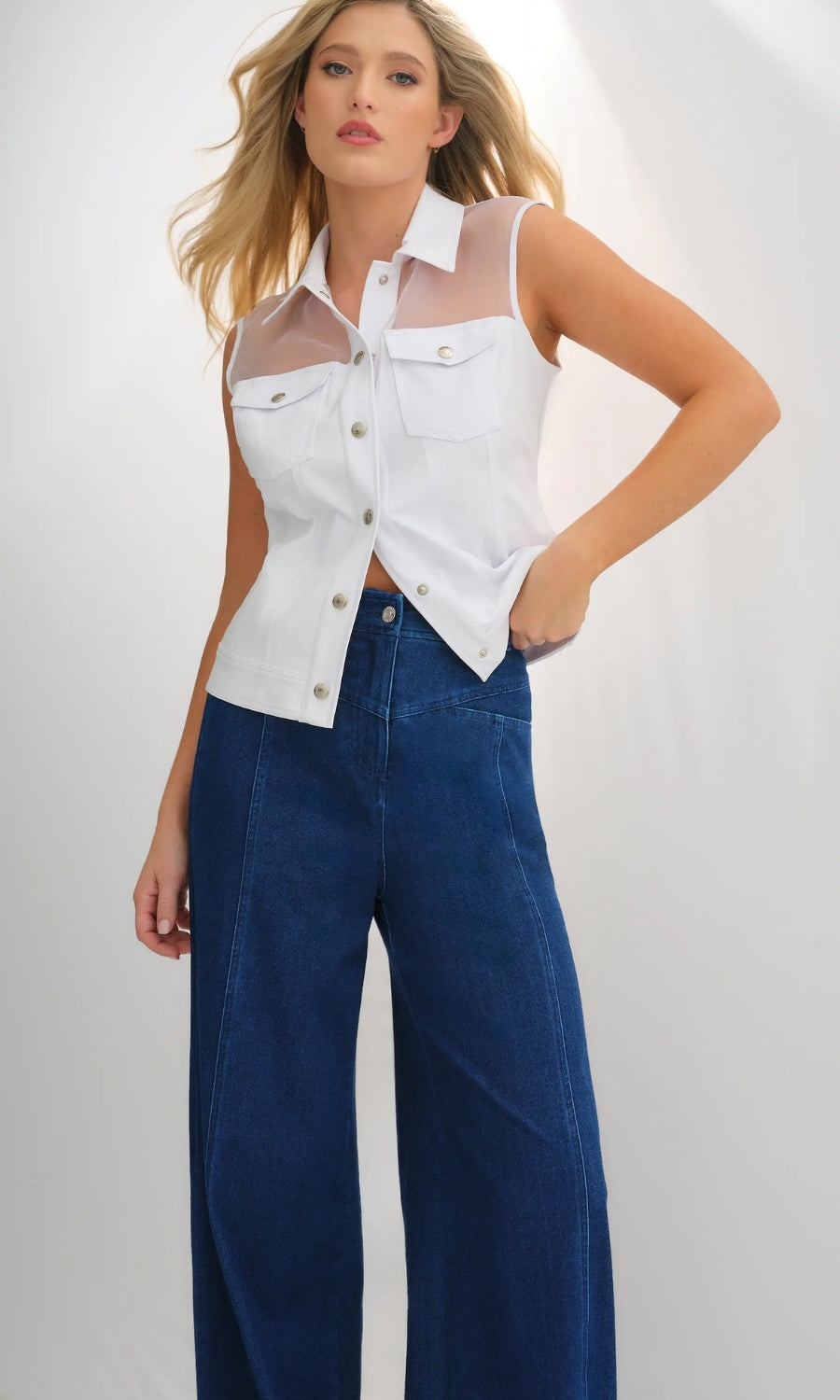 Lenox Organza & Performance Twill Sleeveless Trucker Vest