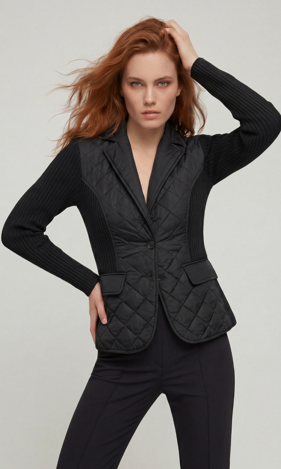 Sora Blazer Quilted Mixed Media in Black