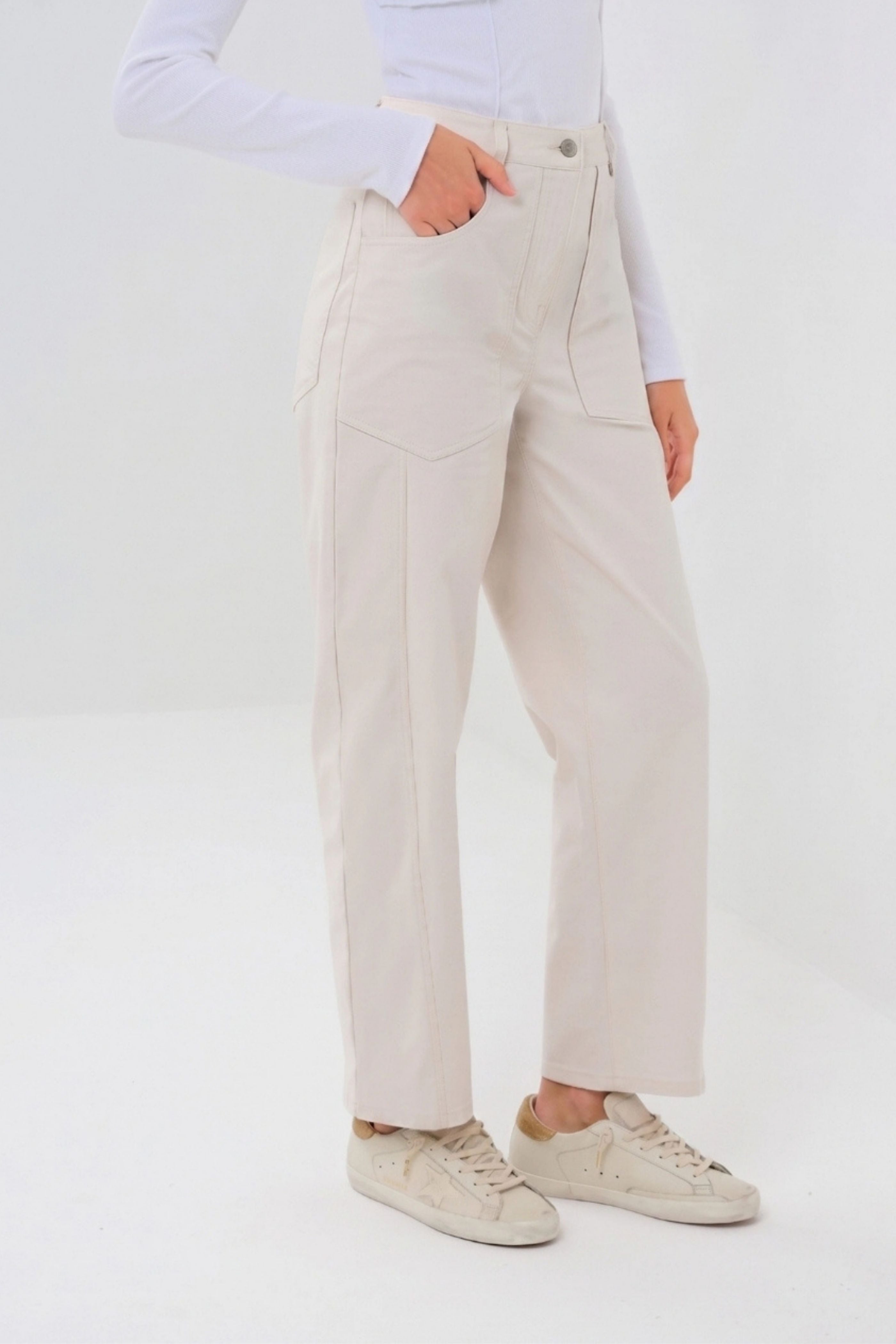Liv Relaxed Light Barrel Pant in Stone