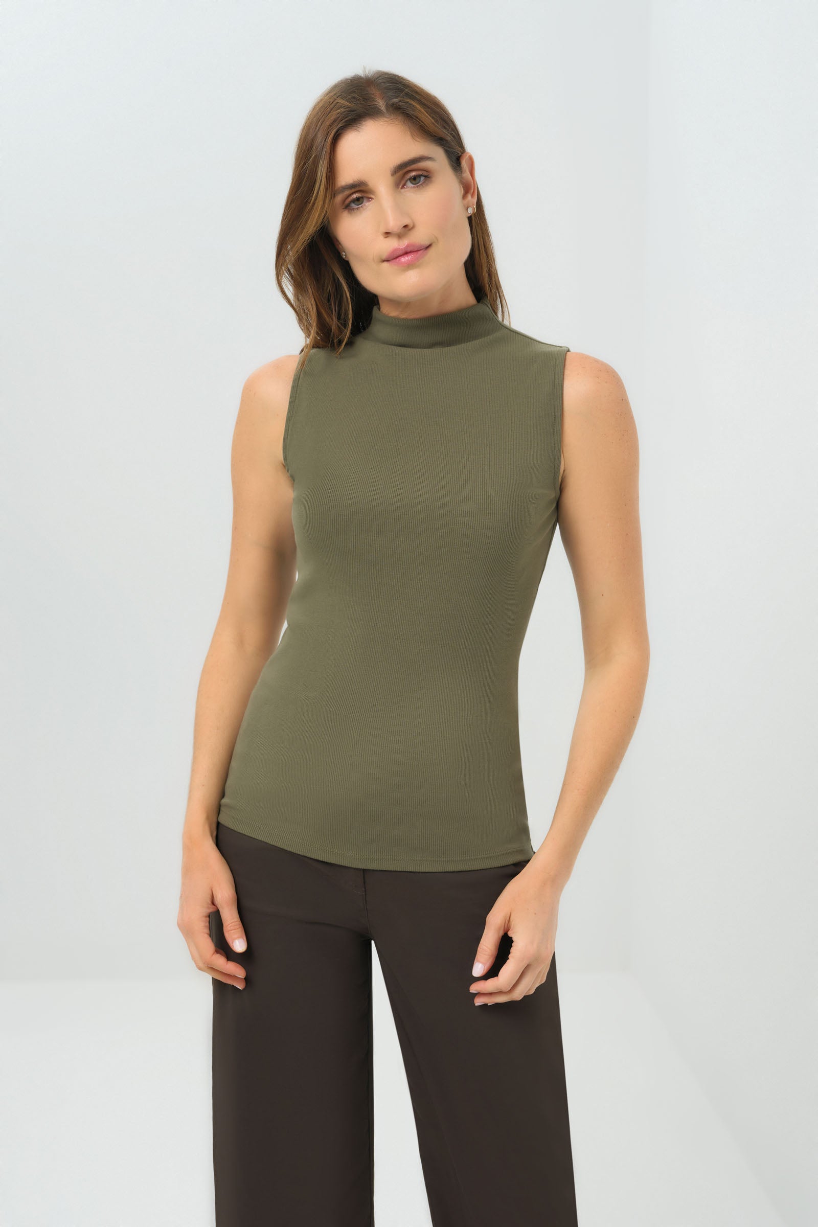 Siobhan Sleeveless High Neck Pima Rib Top
