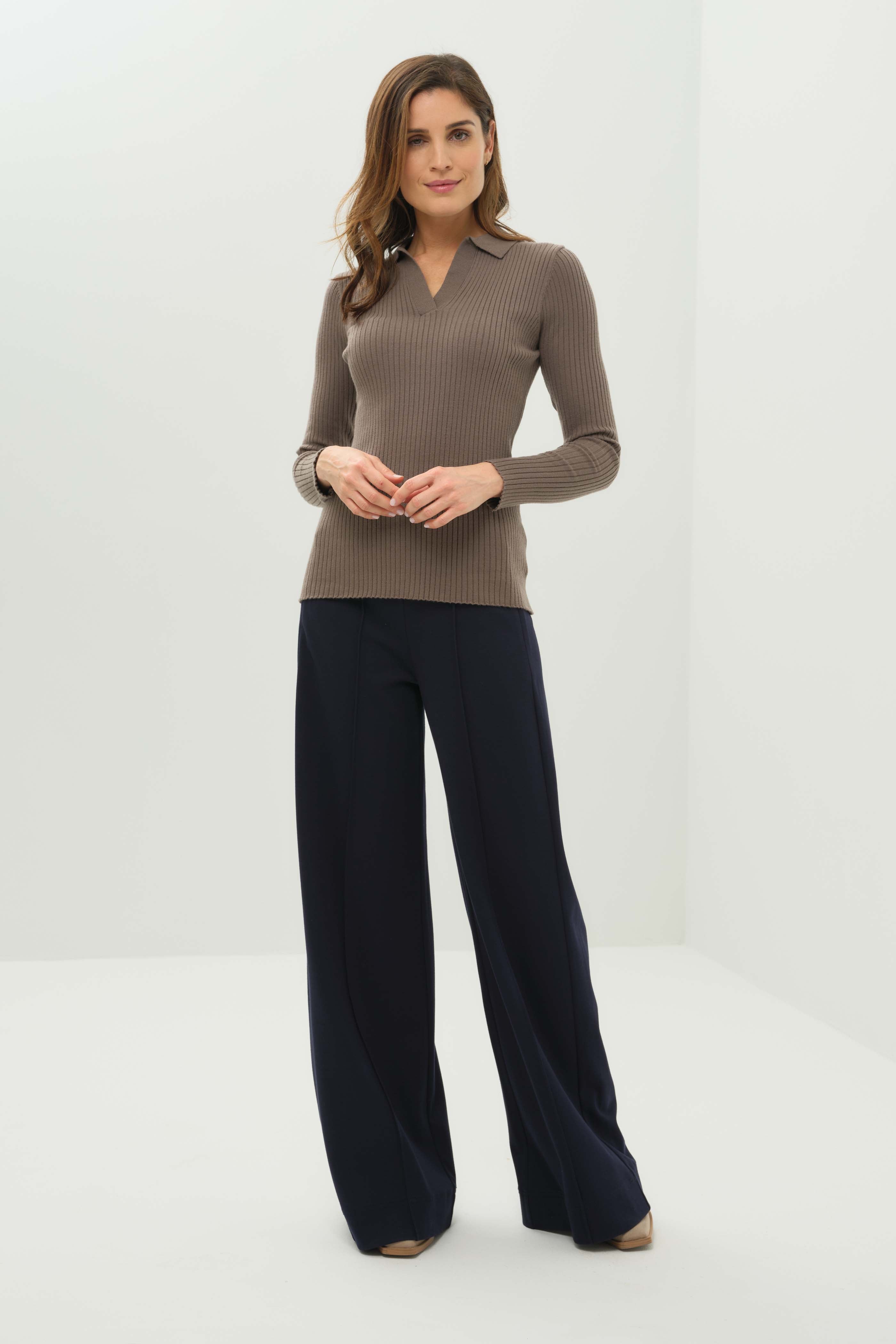 Georgie Rib Sweater Knit Collared Top
