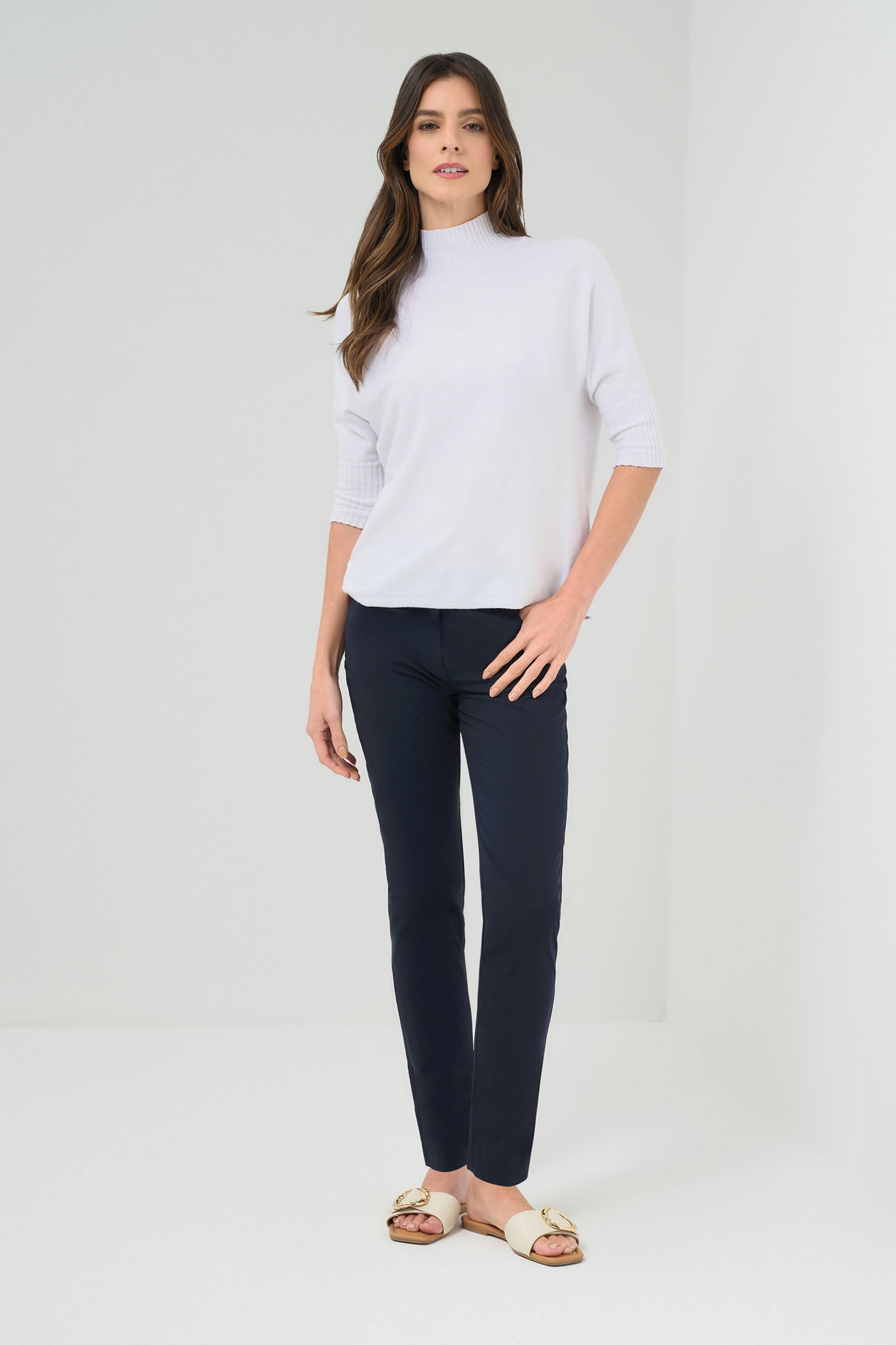 Ash Ribbed Mock Neck Sweater in White