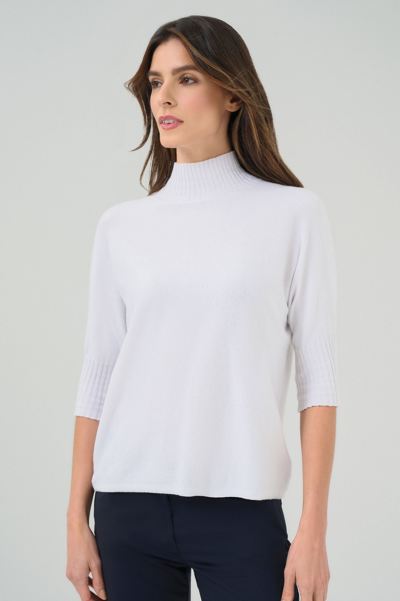 Ash Ribbed Mock Neck Sweater in White