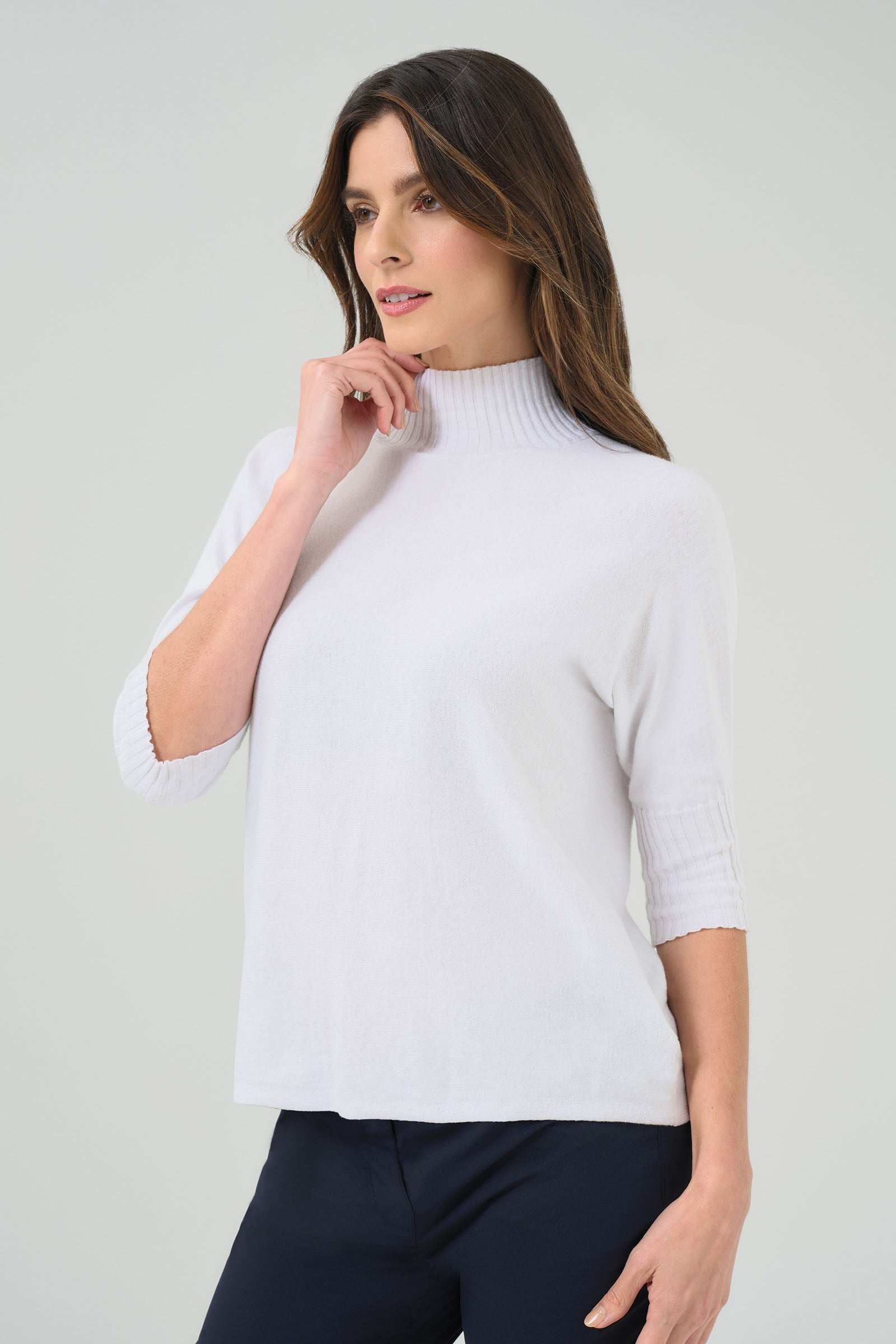 Ash Ribbed Mock Neck Sweater in White