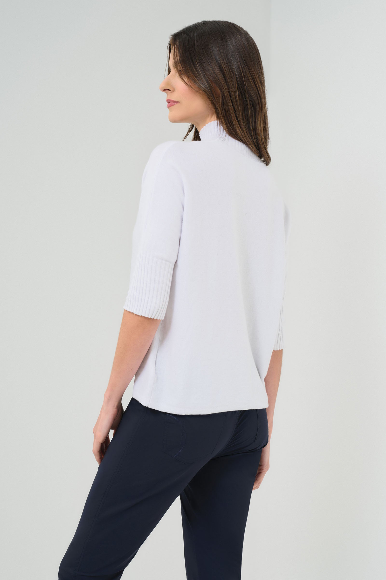 Ash Ribbed Mock Neck Sweater in White