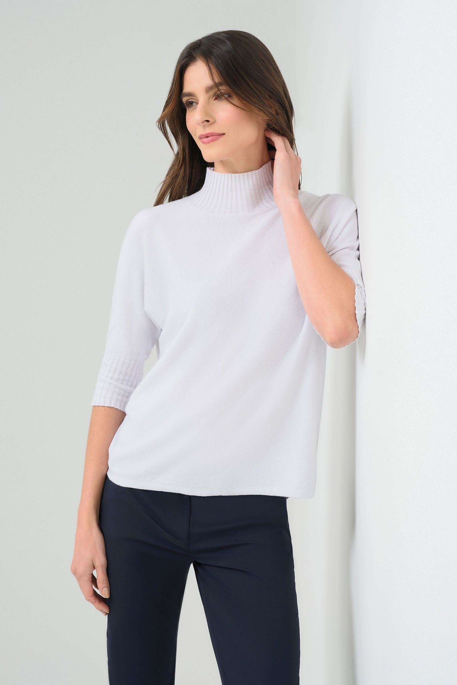 Ash Ribbed Mock Neck Sweater in White