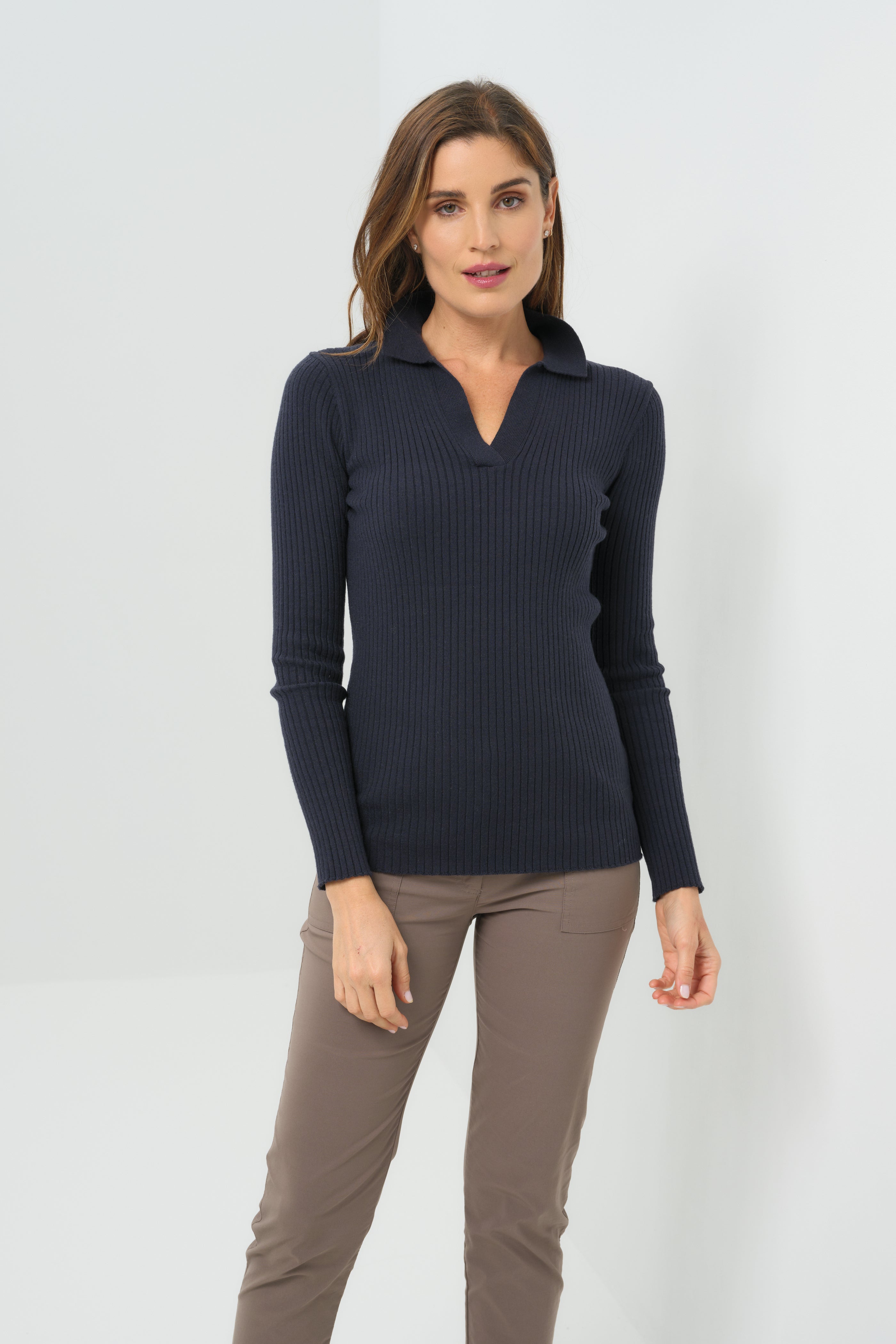 Georgie Rib Sweater Knit Collared Top