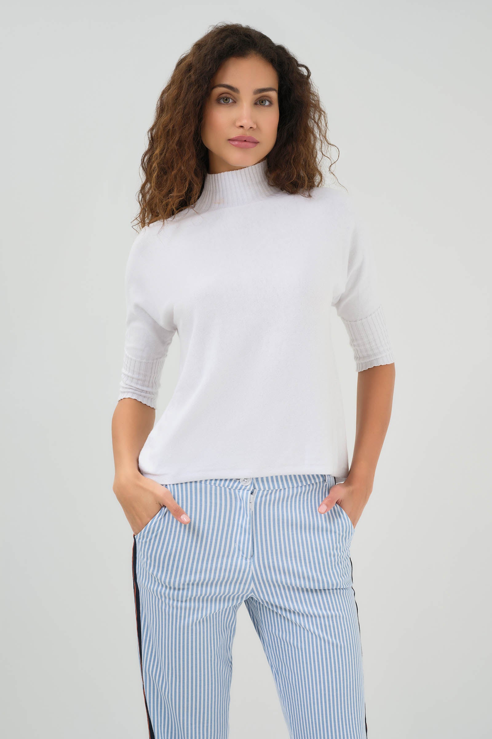 Ash Ribbed Mock Neck Sweater in White