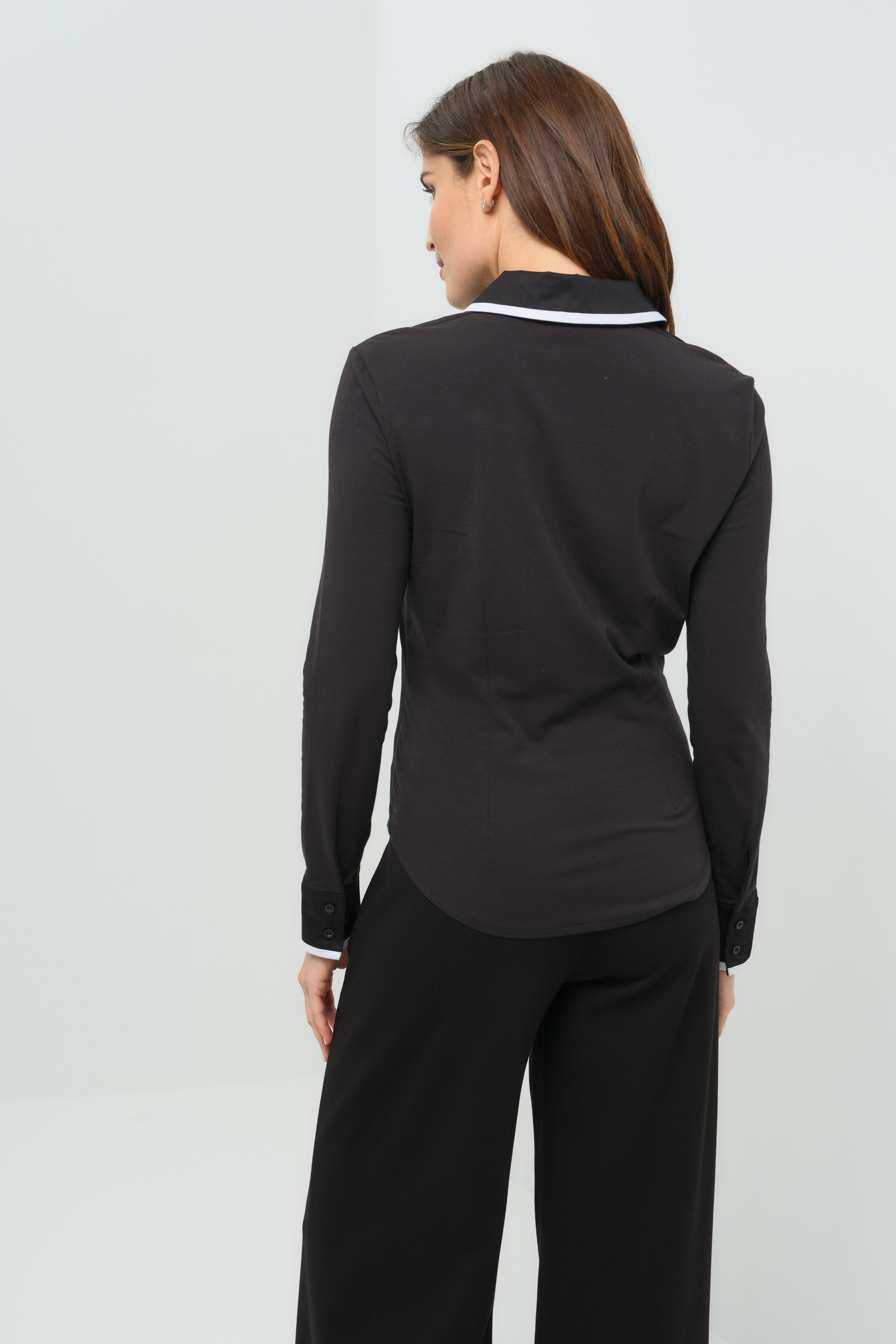 Bruna Collared Zip Top with Poplin Front