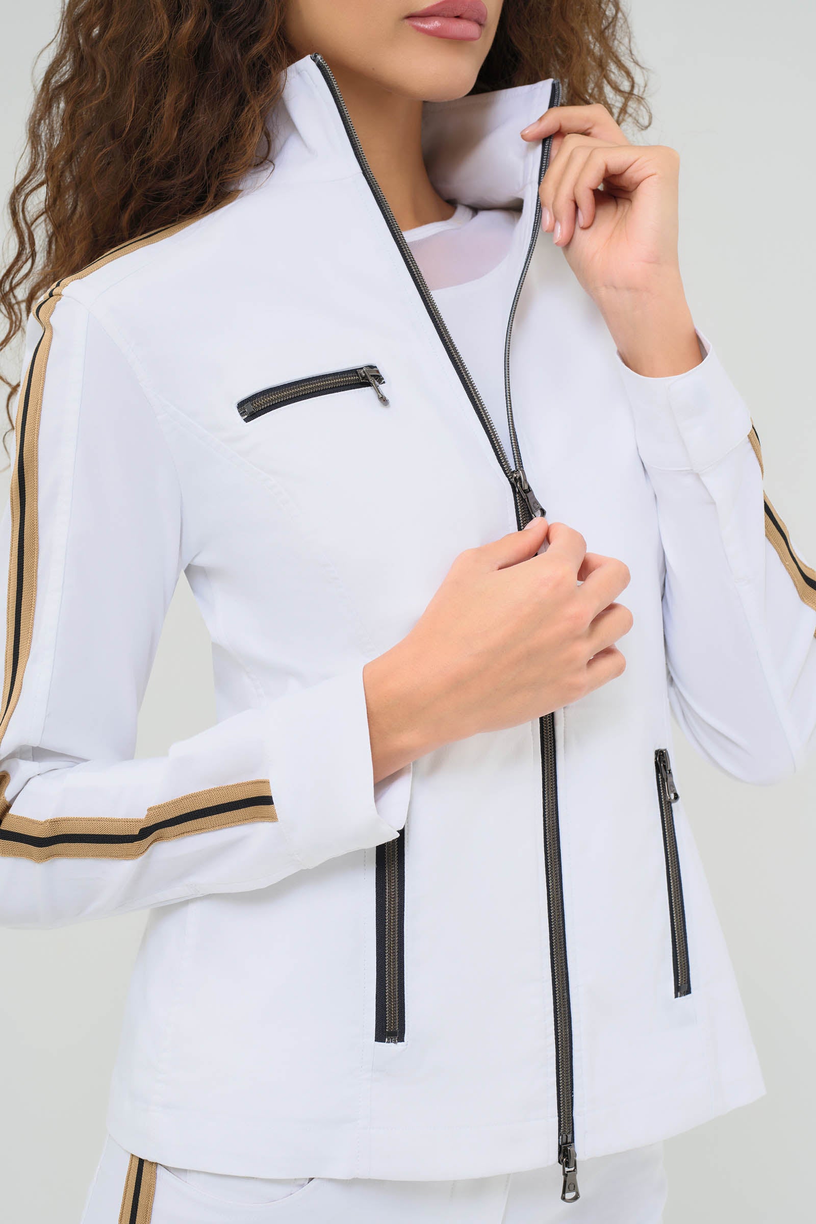 Justine Zip-Up Jacket w/ Stripe Down Sleeve