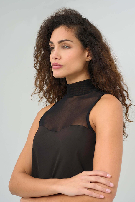 Ellen Sleeveless Mesh Mockneck Top