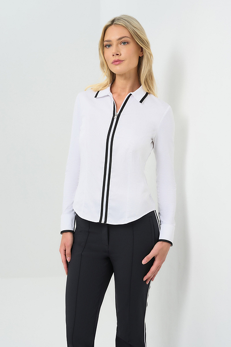 Bruna Collared Zip Top with Poplin Front