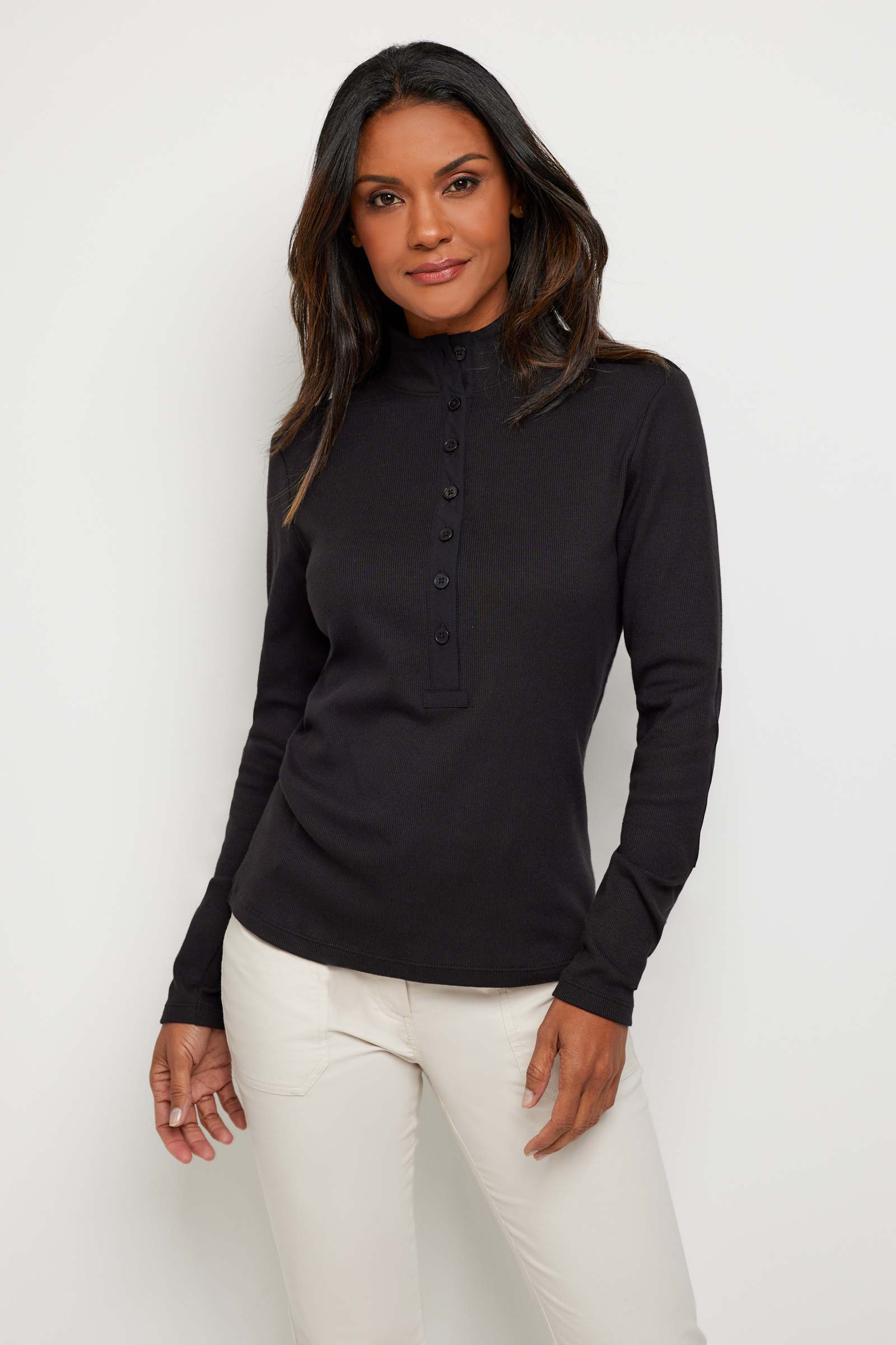 Monroe Rib Henley Turtleneck w/ Contrast Fabric