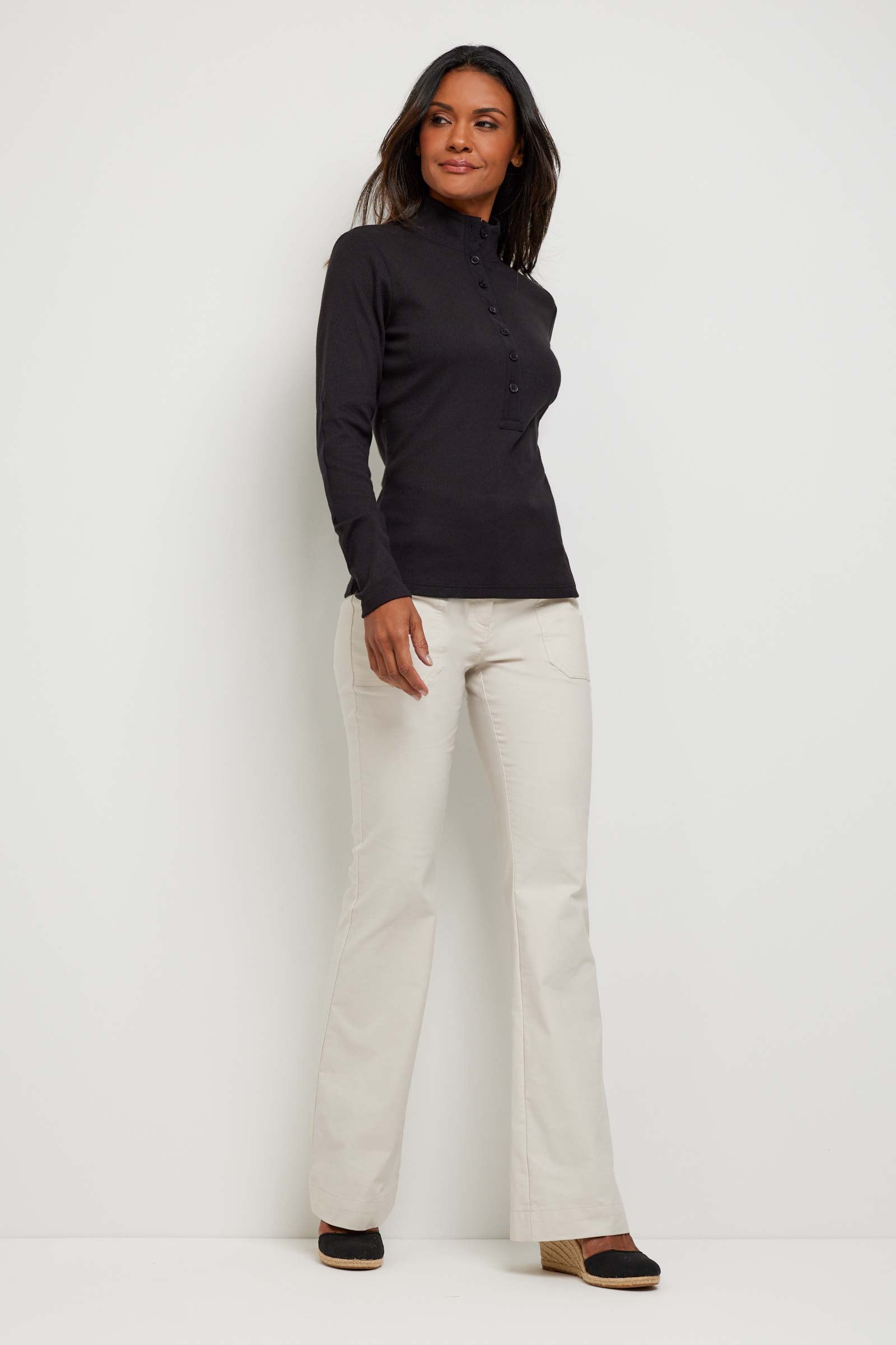 Monroe Rib Henley Turtleneck w/ Contrast Fabric