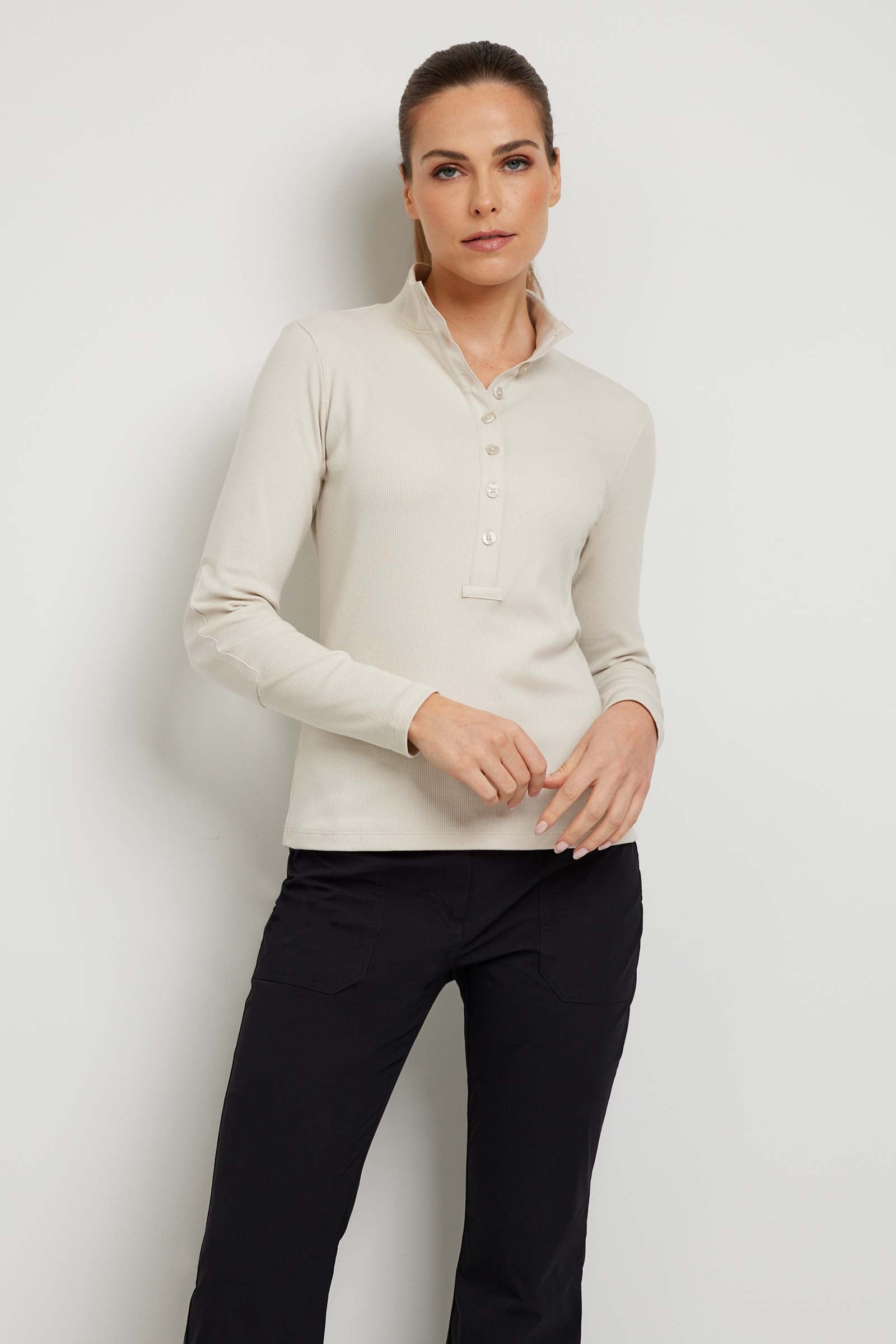 Monroe Rib Henley Turtleneck w/ Contrast Fabric
