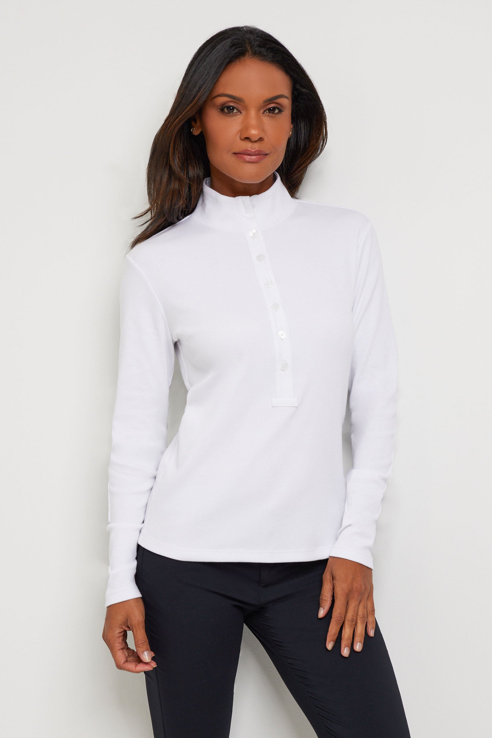 Monroe Rib Henley Turtleneck w/ Contrast Fabric