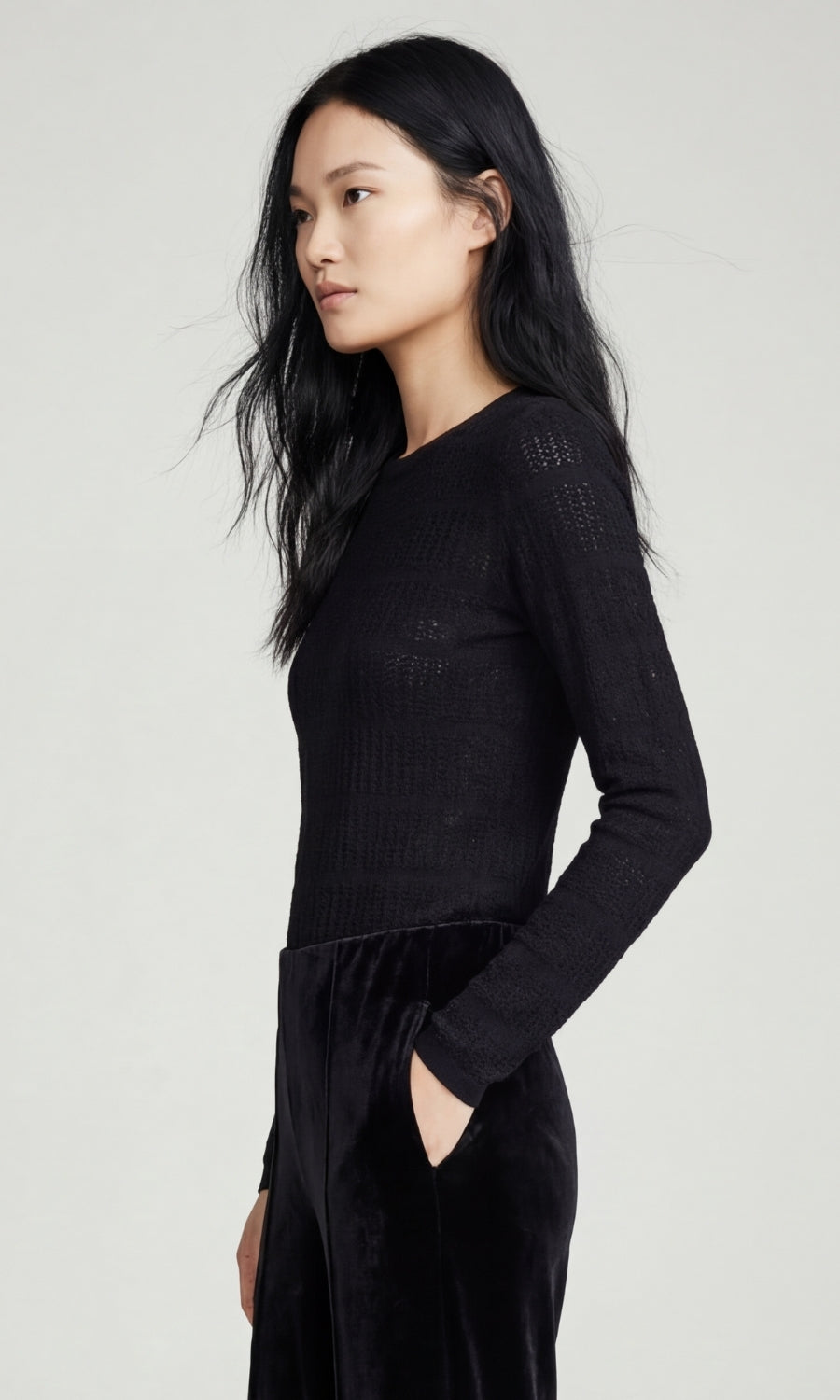 Juliana Pointelle Long Sleeve Crewneck Sweater