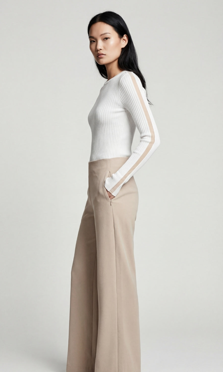 Lia Rib Sweater With Sheer Mesh Stripe