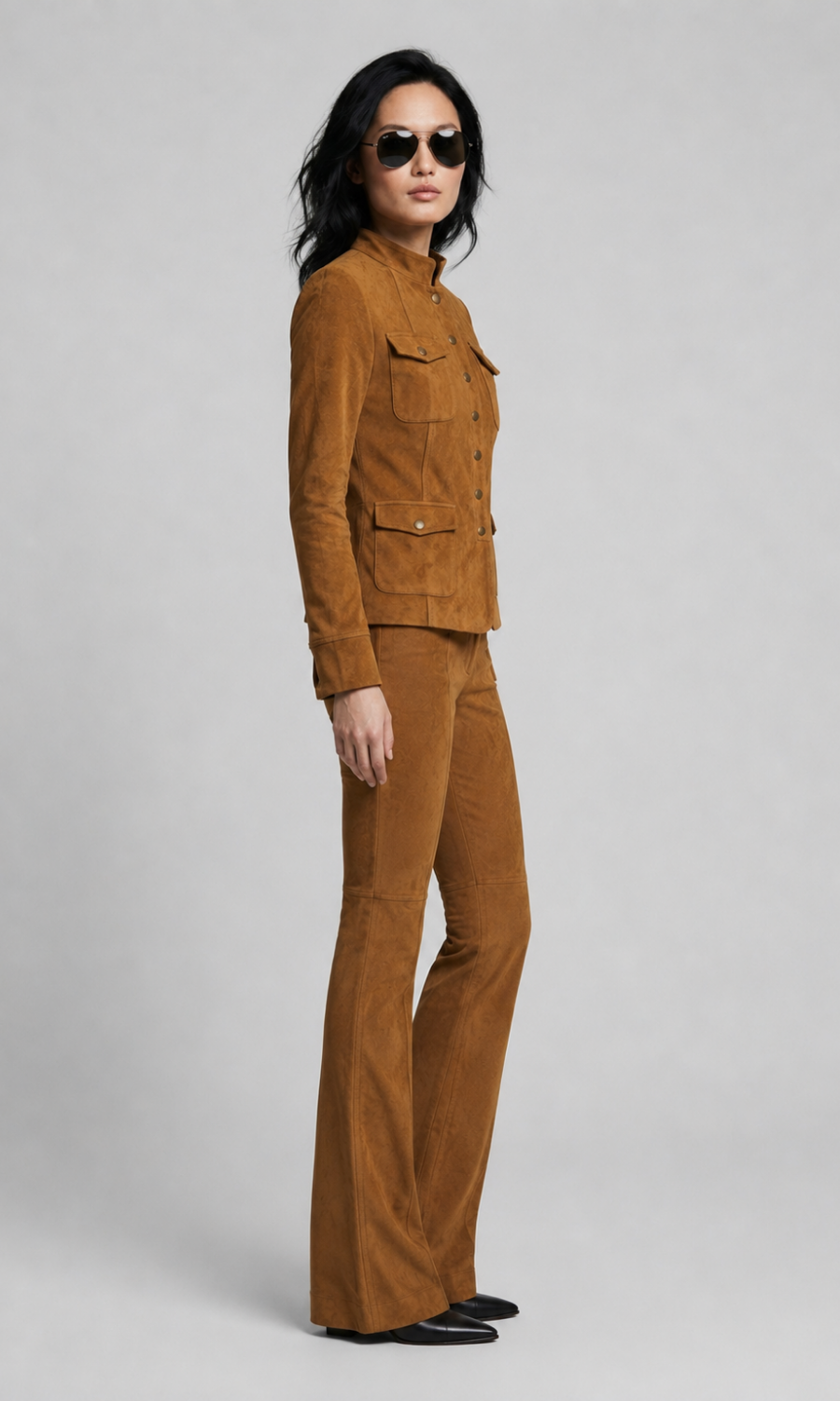 Becca Flare Faux Suede Pintuck Pants
