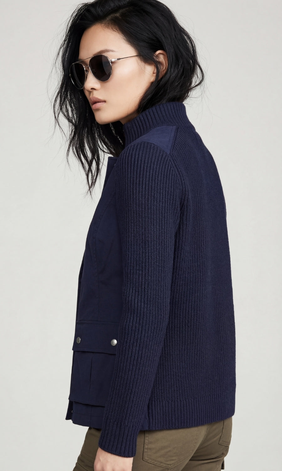 Sweater Kenya Knit Safari Jacket in Navy
