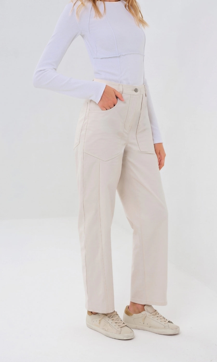 Liv Relaxed Light Barrel Pant in Stone