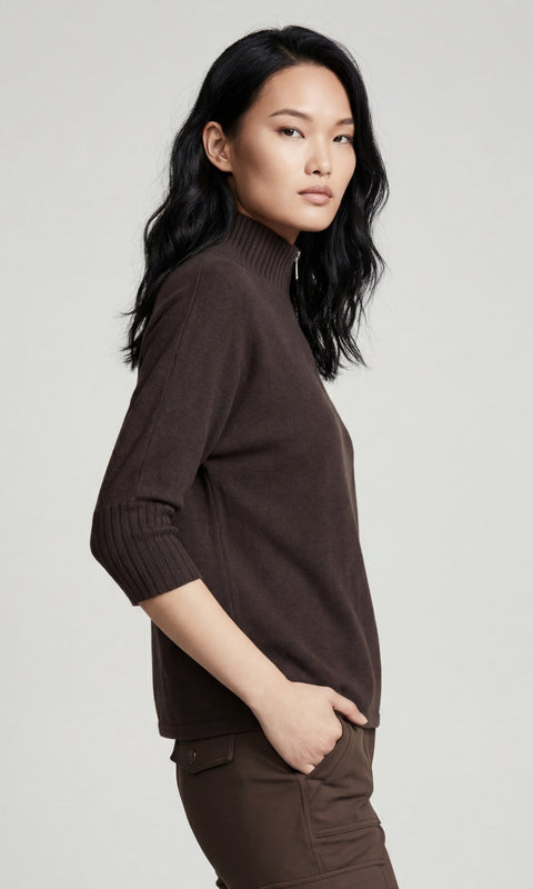 LUCELY // Elbow-Sleeve Quarter Zip Mock Neck