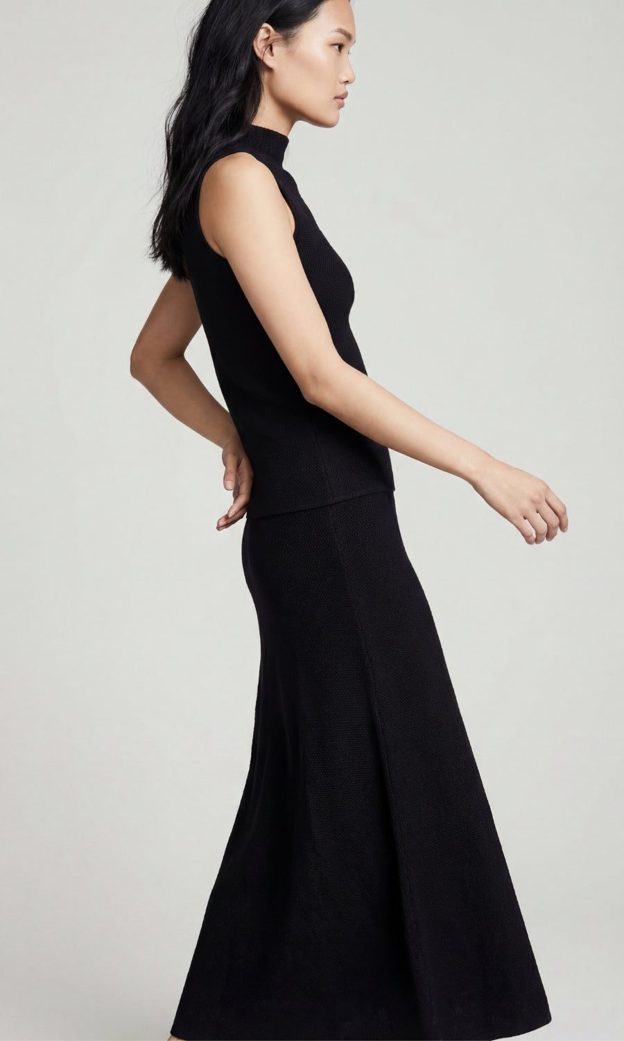 Mandarin Textured Sweater Midi Skirt