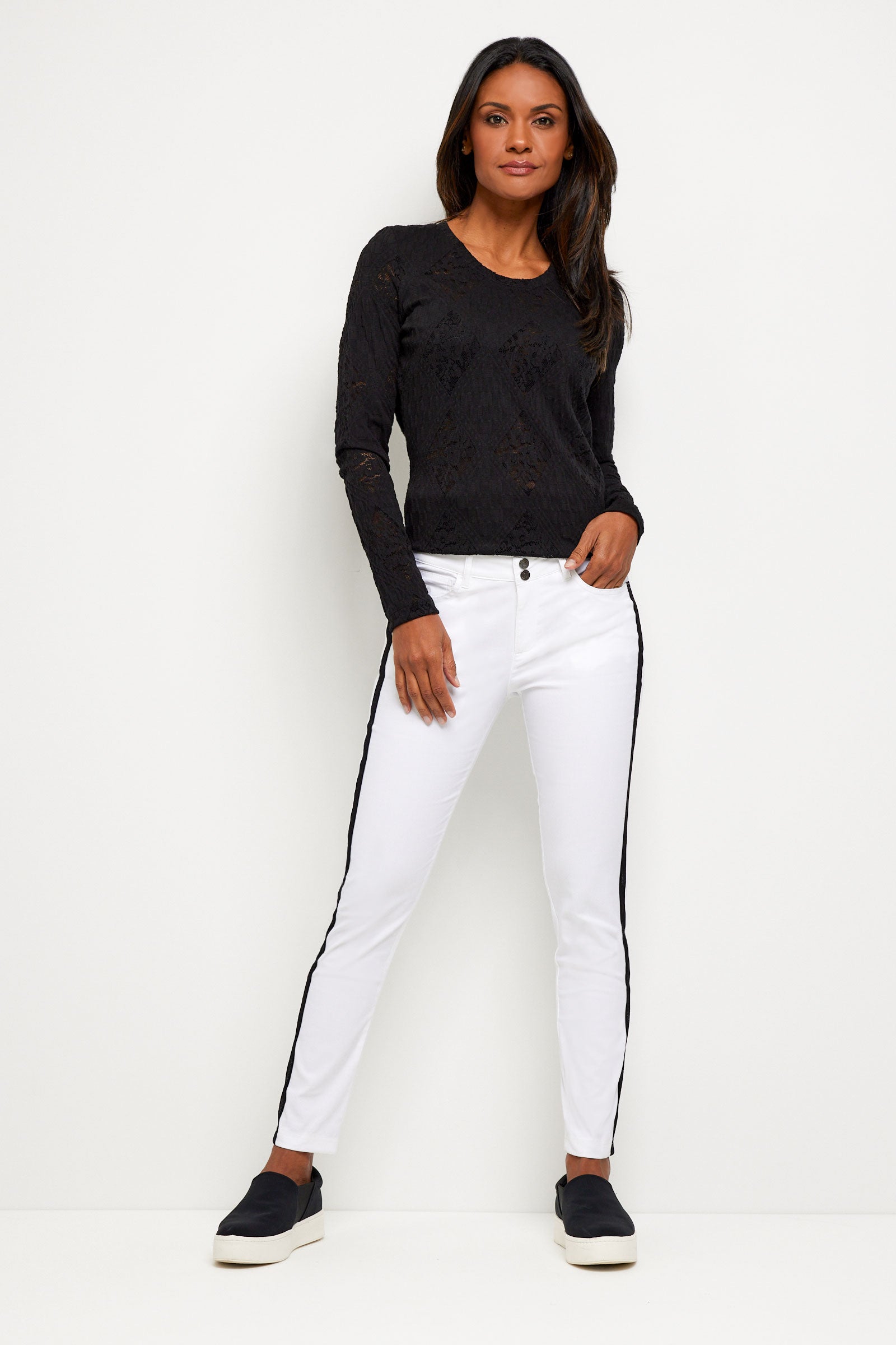 Luisa White w/ Black Stripe Ultra Light Weight Pant