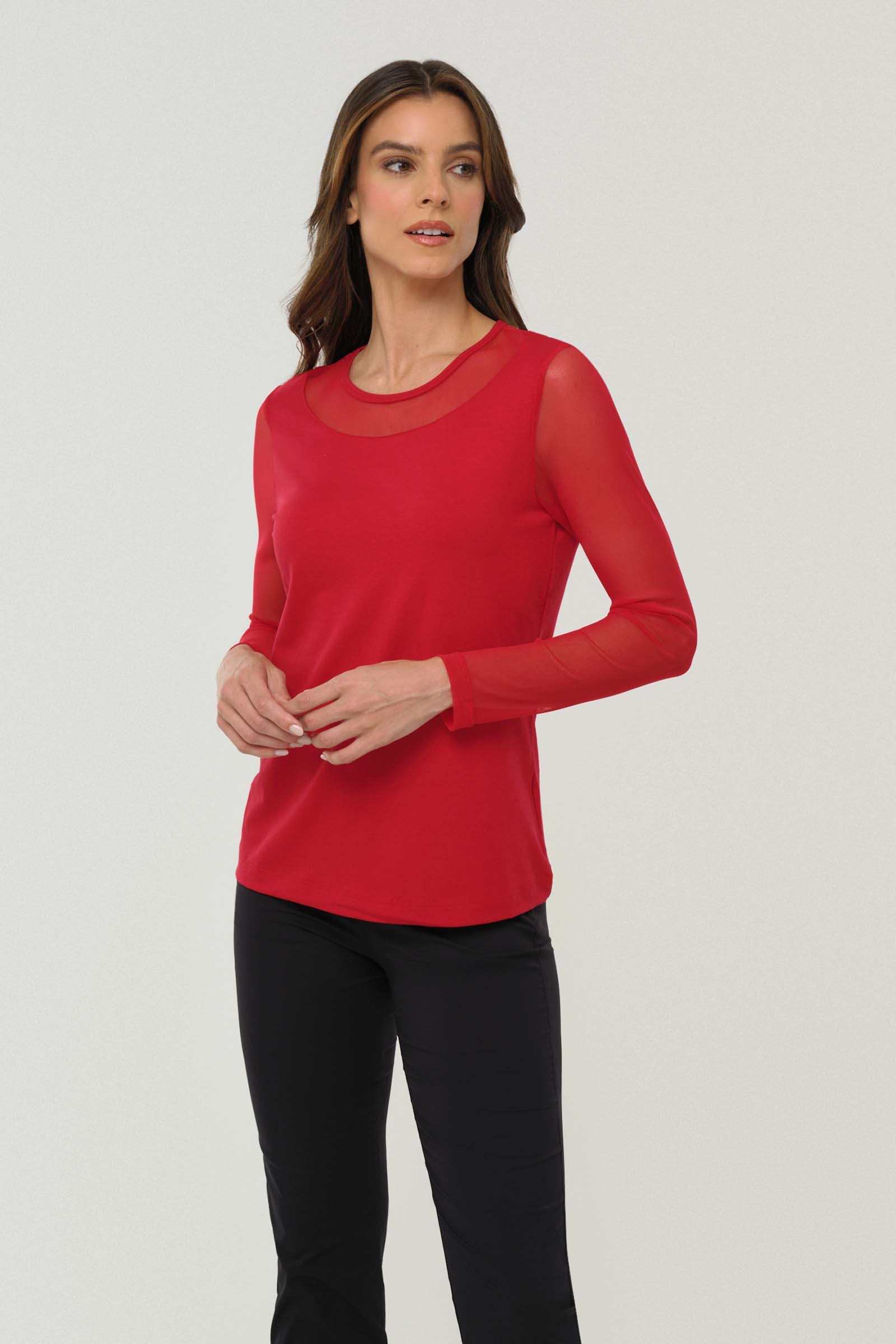 Kim Mesh-Sleeve Top in Pima Modal