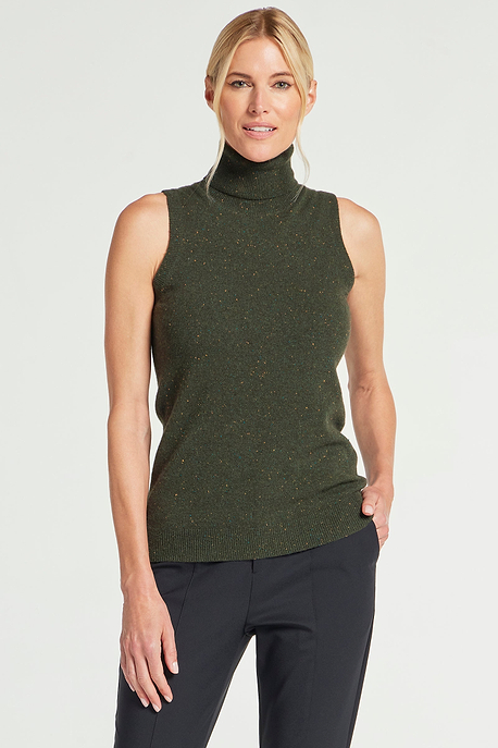 ARMY GREEN || Nicolette Cashmere Mock Neck Sleeveless Top