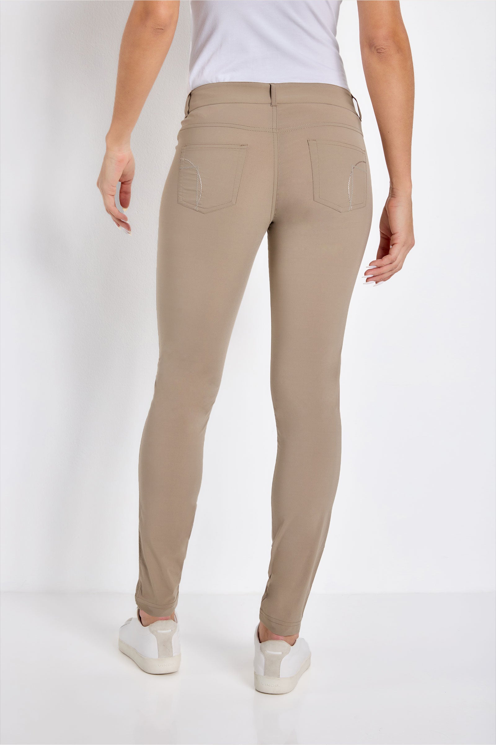 The Best Travel Pants. Back Profile of the Luisa Skinny Jean Pant in Khaki