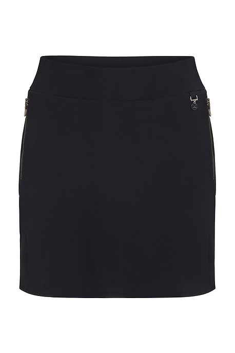 The Best Travel Skort. Flat Lay of a Suzzette Sport Luxe Skort in Black.