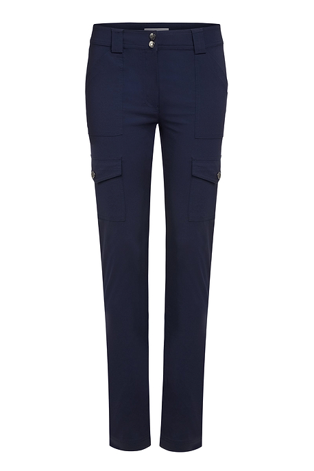 The Best Travel Cargo Pants. Flat Lay of the Kate Skinny Cargo Pant in Navy