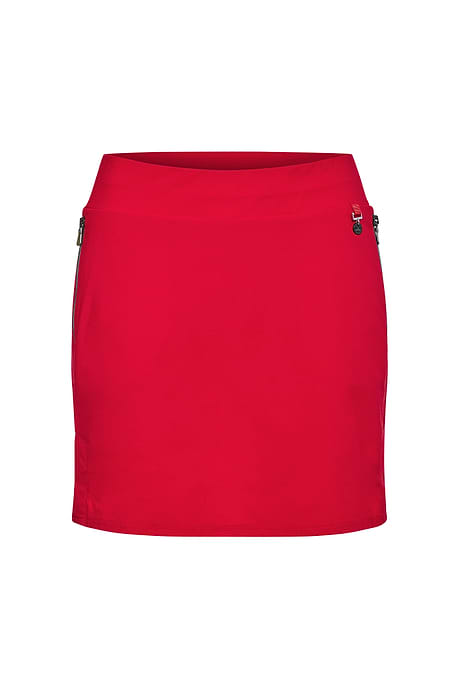 The Best Travel Skort. Flat Lay of a Suzzette Sport Luxe Skort in Atomic Red.