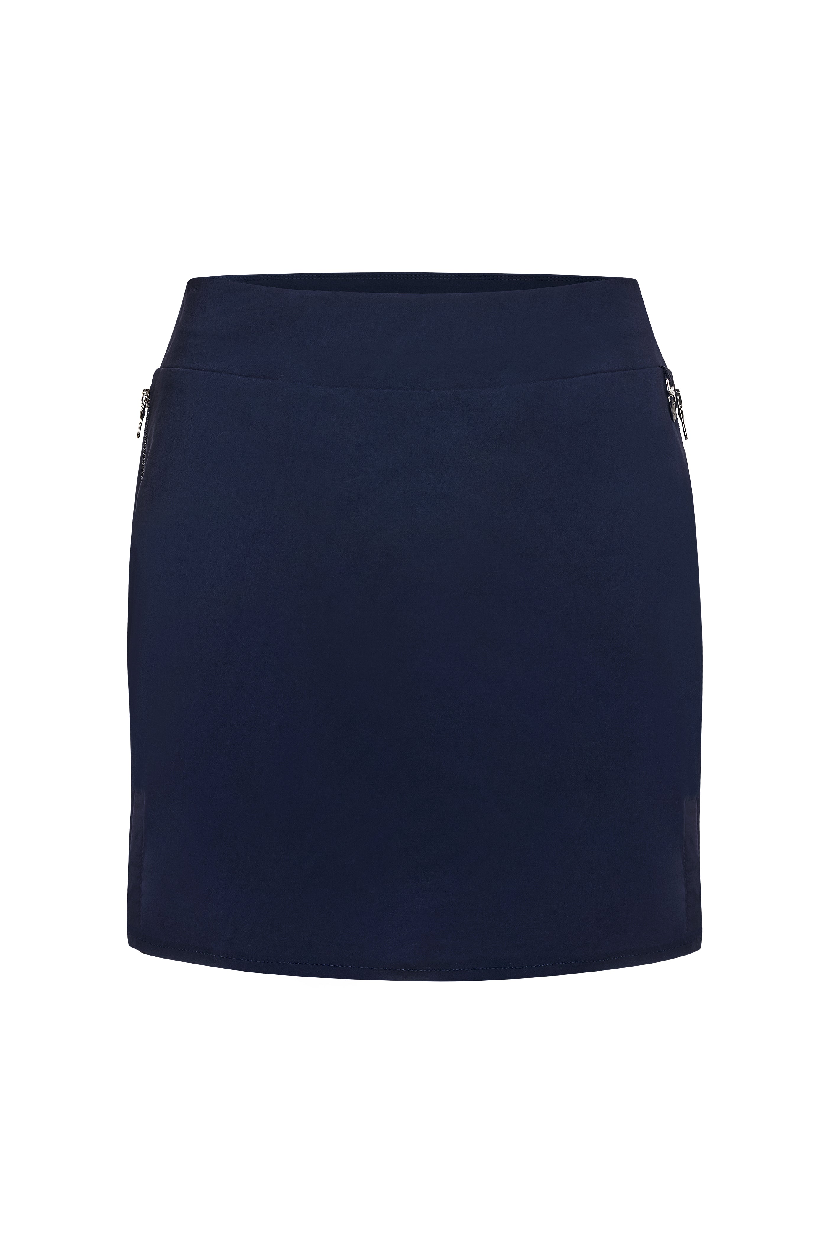 The Best Travel Skort. Flat Lay of a Suzzette Sport Luxe Skort in Navy.