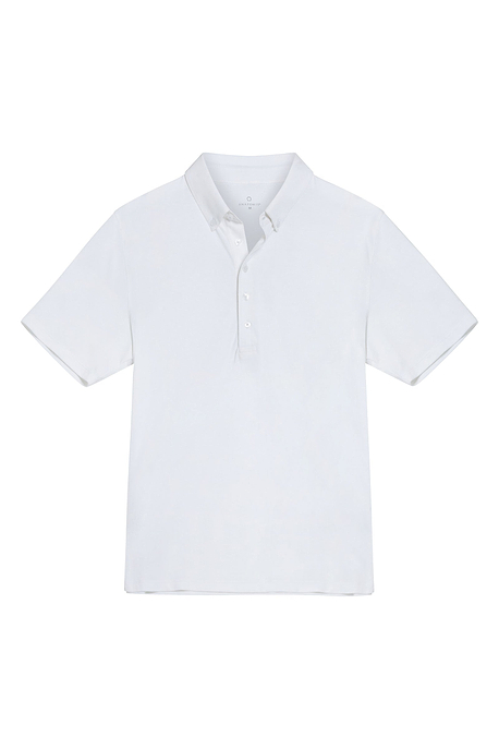 The Best Travel Top. Flat Lay of a Men's Ryan Polo in White.