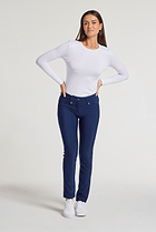 The Best Travel Top. Woman Showing the Front Profile of a Tony Pima Cotton Long-Sleeve Top in White