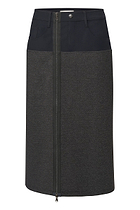 Flat view of the Zita Ponte Midi Skirt by Anatomie, showcasing the high-rise pencil fit and full double zip front.