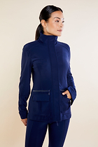 The Best Travel Fleece-Lined Jacket. Woman Showing the Front Profile of a Kenya Cozy Fleece-Lined Jacket in Navy