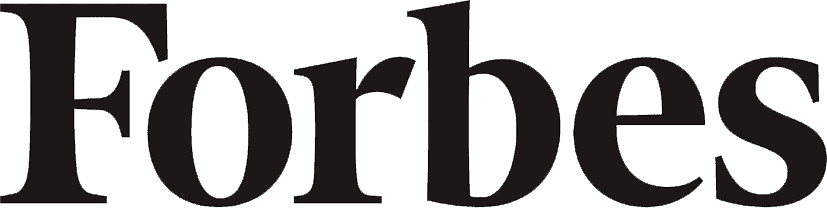 'Forbes logo in black on a blue background.'