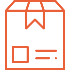 Icon of a sealed cardboard box with a shipping label.