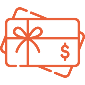 Icon of a gift card with a bow and dollar sign.