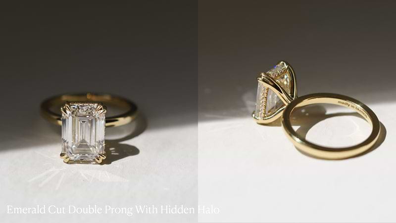 Emerald cut diamond ring with hidden halo.