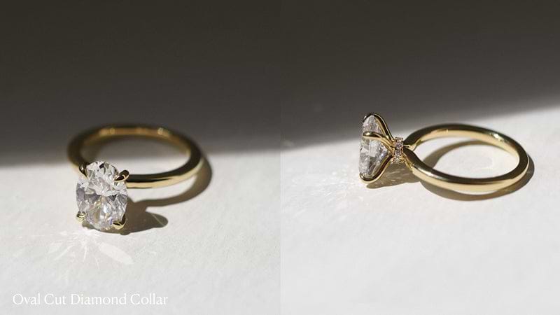 Oval cut diamond ring with hidden halo.