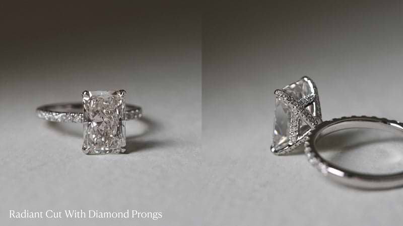 Radiant cut diamond ring with hidden halo.
